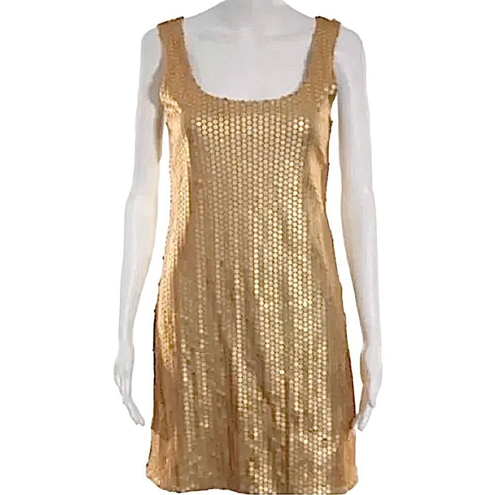 NEIMAN MARCUS Dress BAILEY 44 Gold Sequins Size L • NEW WITH TAGS •